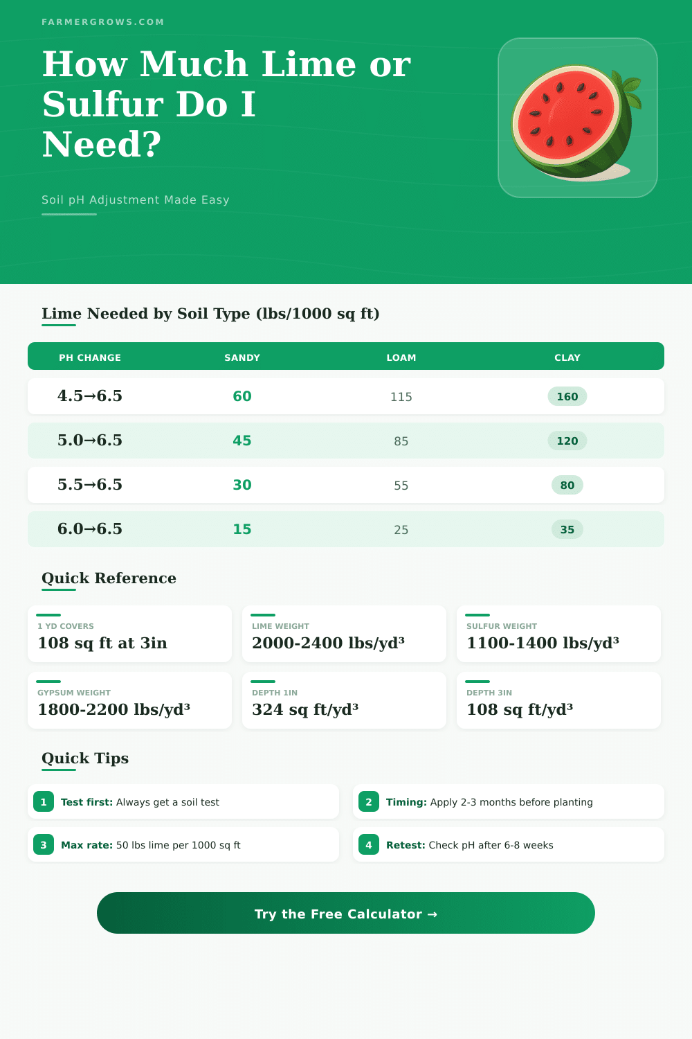 Soil pH Adjustment Calculator: How Much Lime or Sulfur?