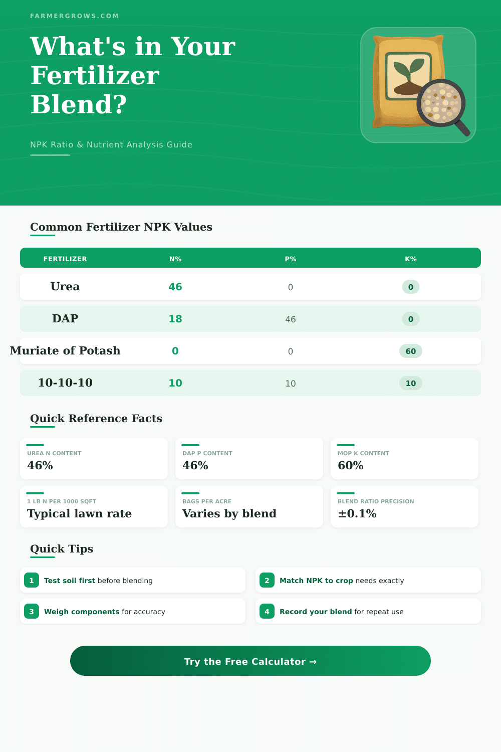 Fertilizer Blend Analysis Calculator: NPK Ratio & Nutrient Breakdown