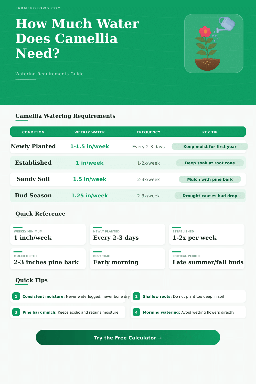 Camellia Watering Calculator: How Much Water Does Camellia Need
