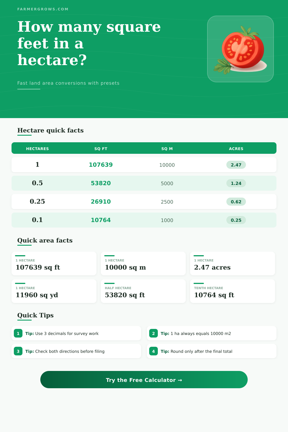 Hectare to Square Feet Converter Calculator