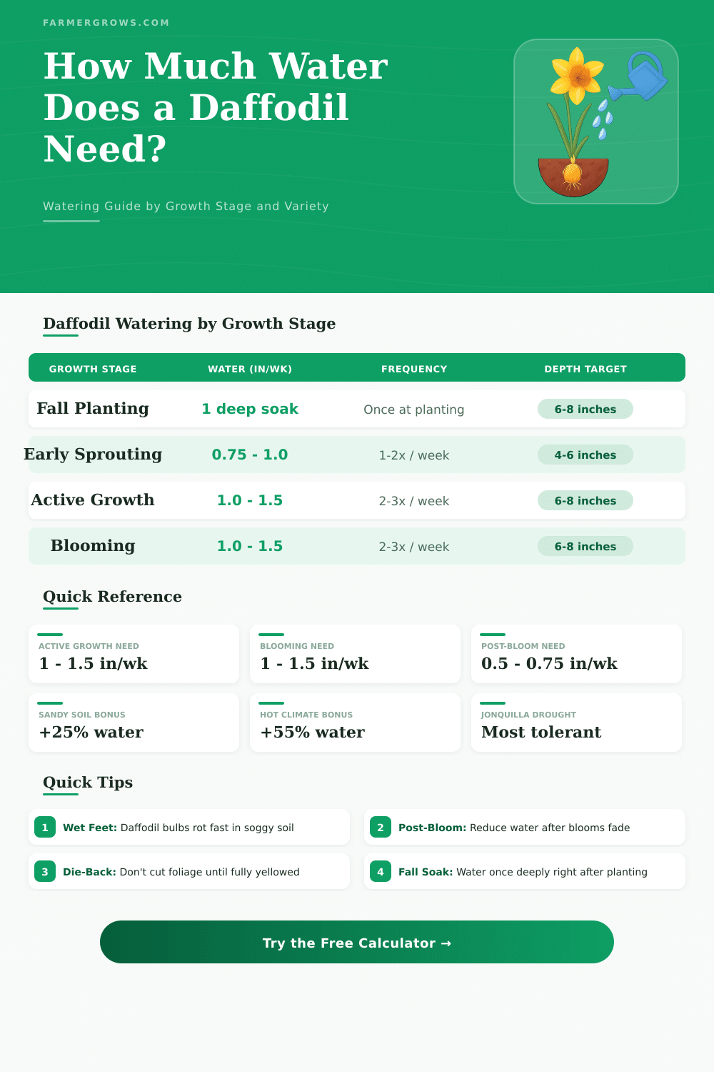How Much Water Does a Daffodil Need? Calculator
