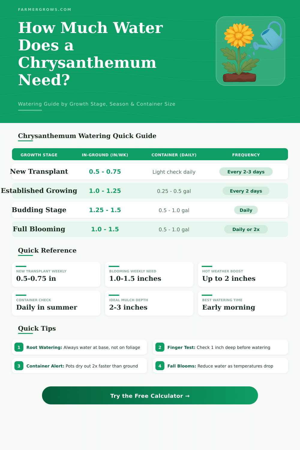 How Much Water Does Chrysanthemum Need? Calculator