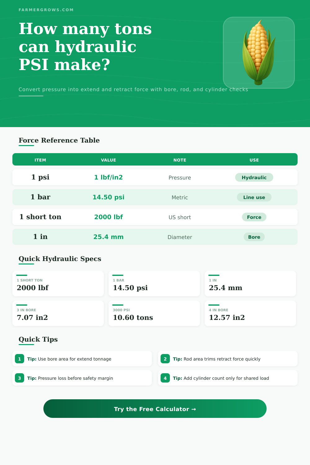 Hydraulic PSI to Ton Calculator