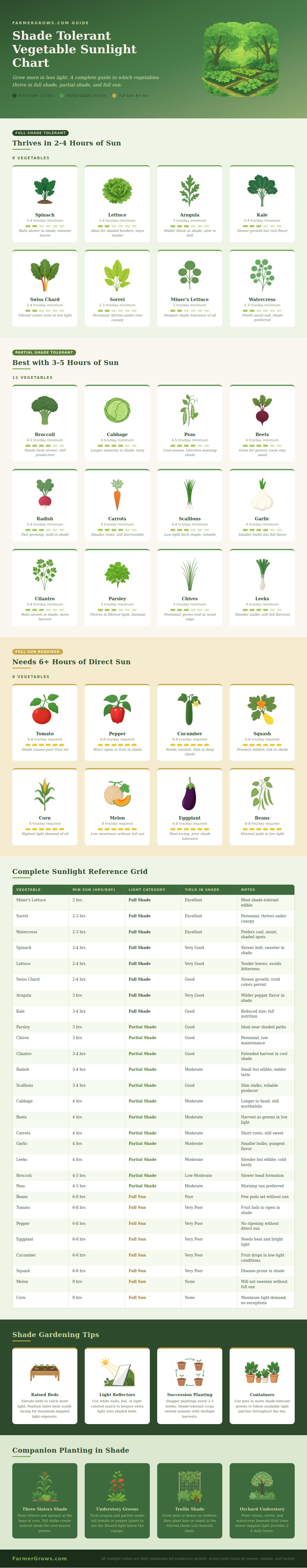 Shade Tolerant Vegetable Sunlight Chart