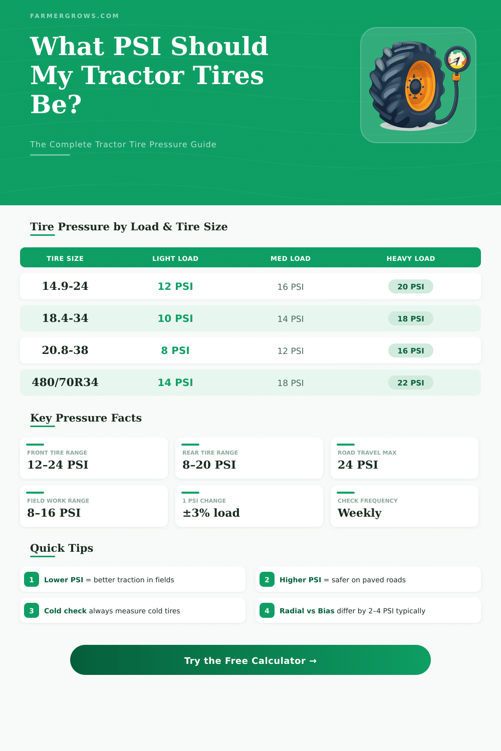 Tractor Tire Pressure Calculator: Find the Right PSI Fast