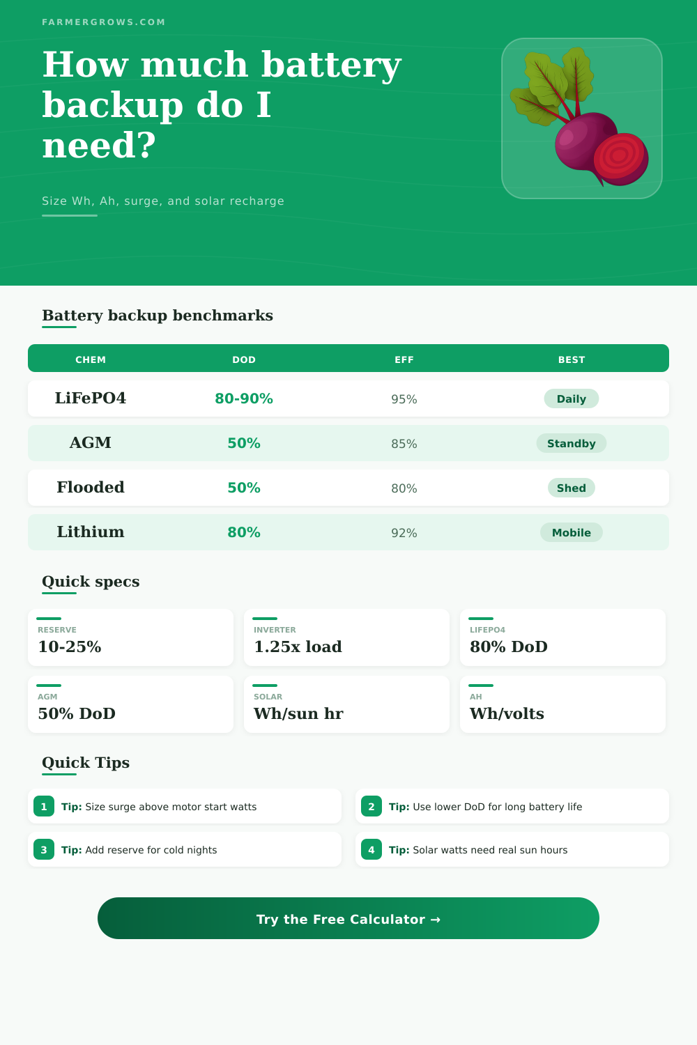 Battery Backup Calculator for Farm and Grow Rooms
