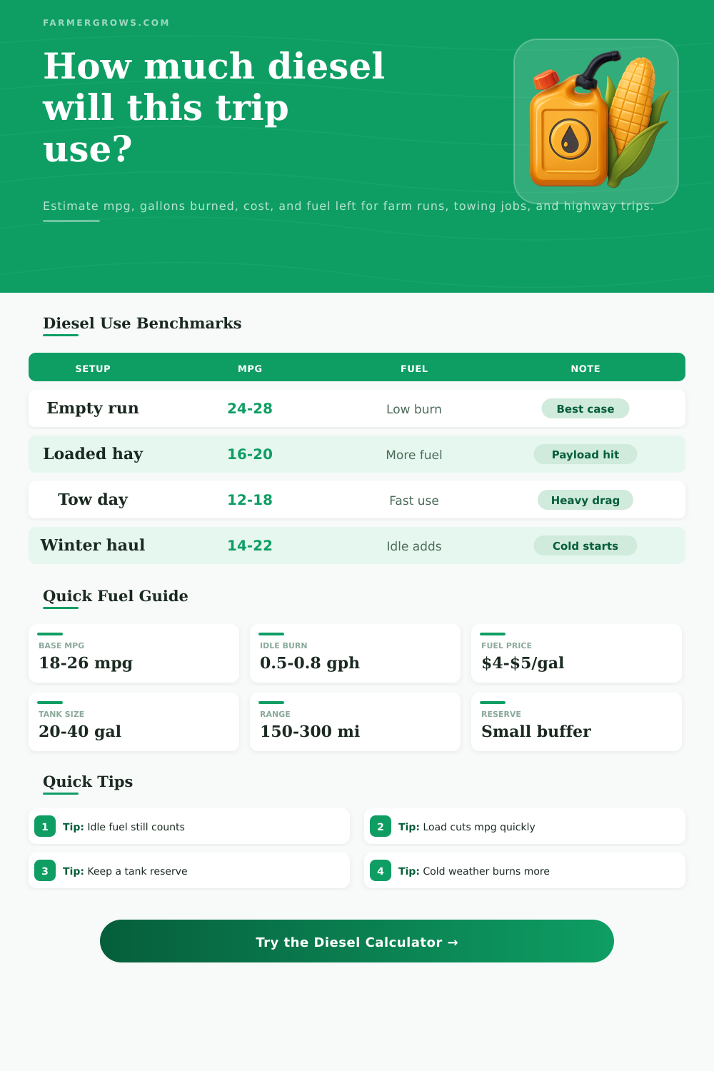 Diesel Fuel Consumption Calculator for Trips and Tanks