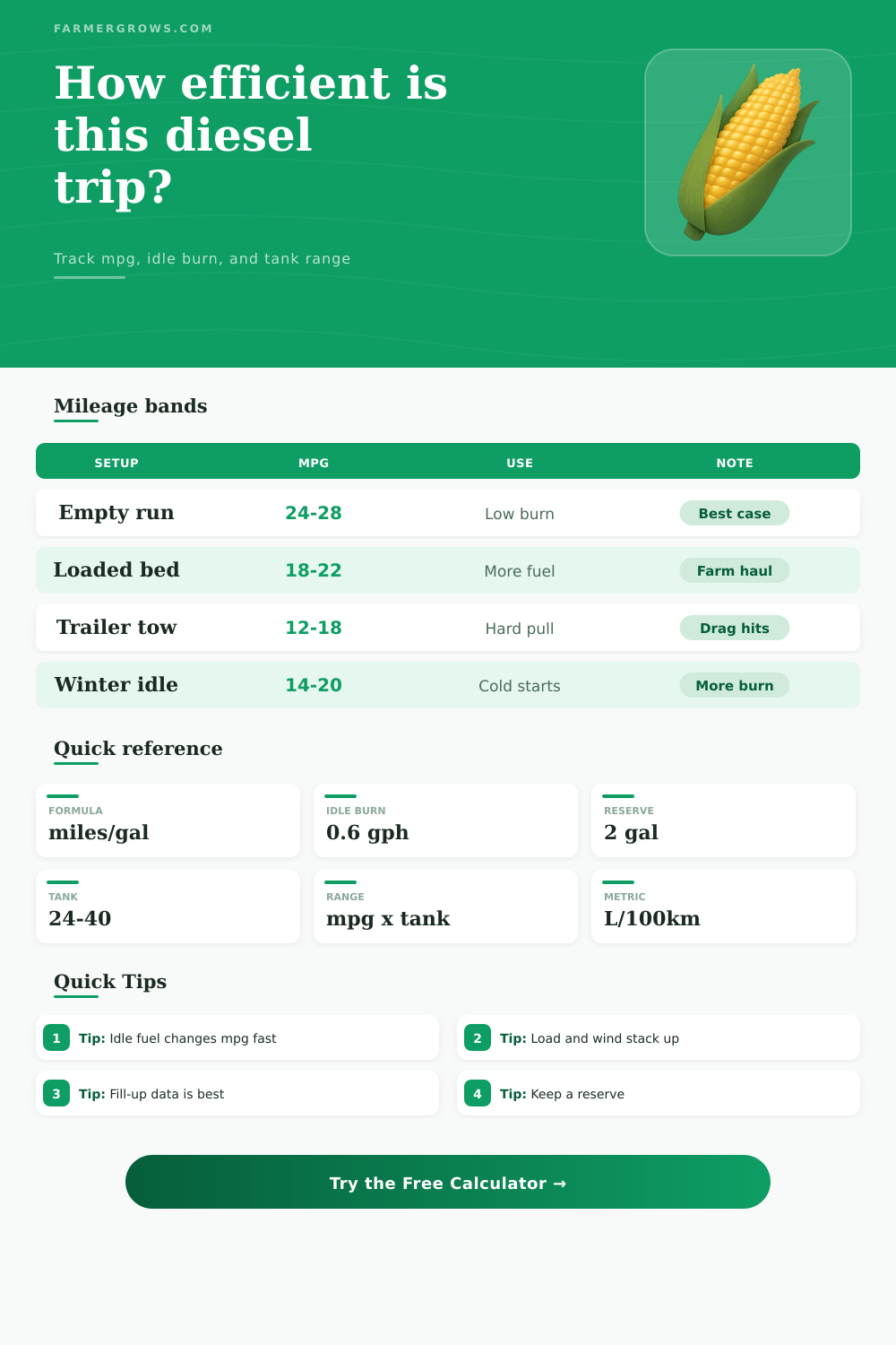 Diesel Fuel Mileage Calculator for Farm Trips