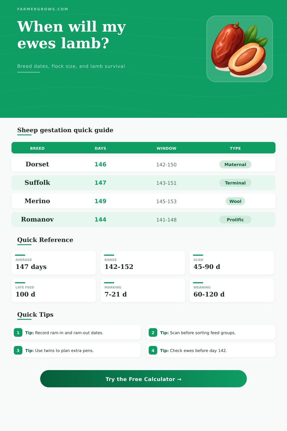 Lambing Date Calculator for Ewe Due Dates