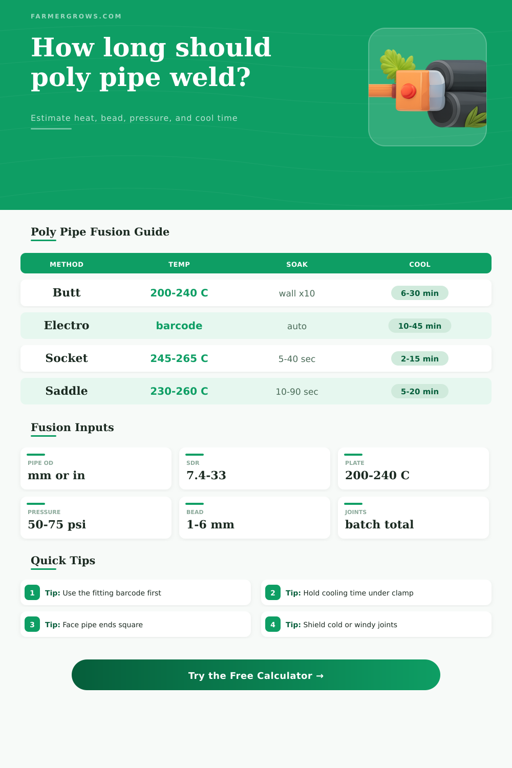 Poly Pipe Welding Calculator