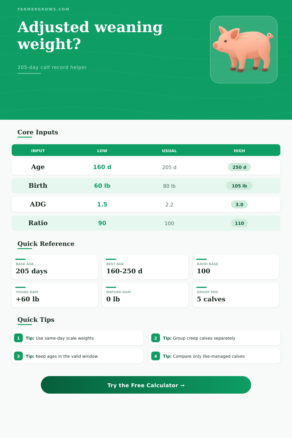 Adjusted Weaning Weight Calculator for Calves