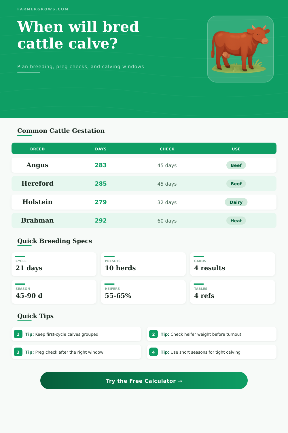 Cattle Breeding Calculator for Calving Dates