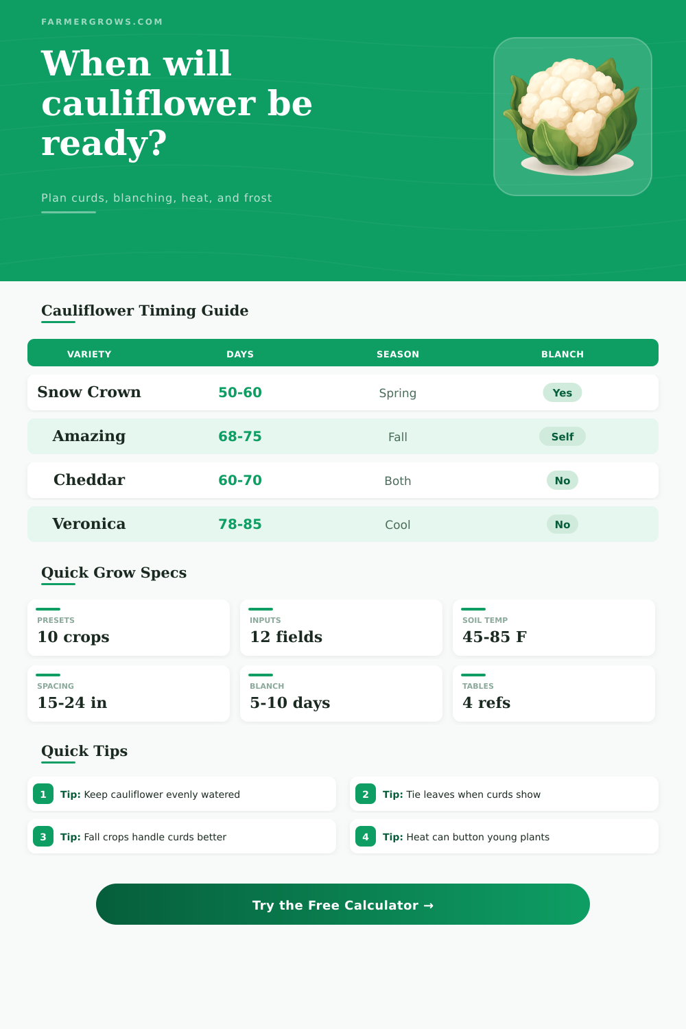 Cauliflower Growth Time Calculator