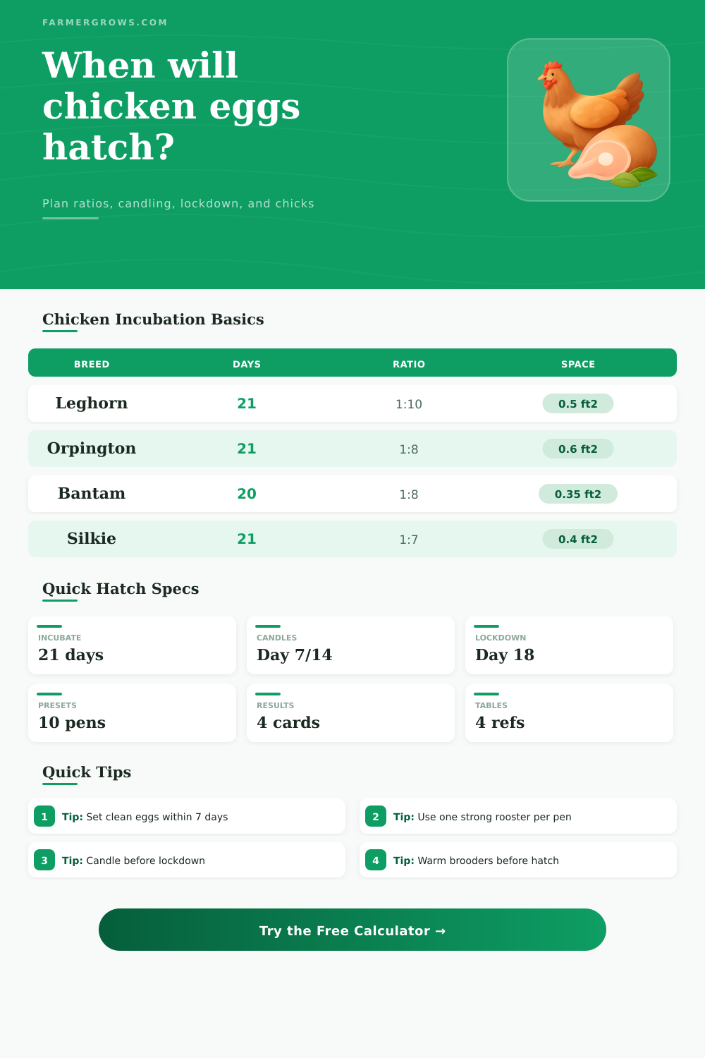 Chicken Breeding Calculator for Hatch Dates