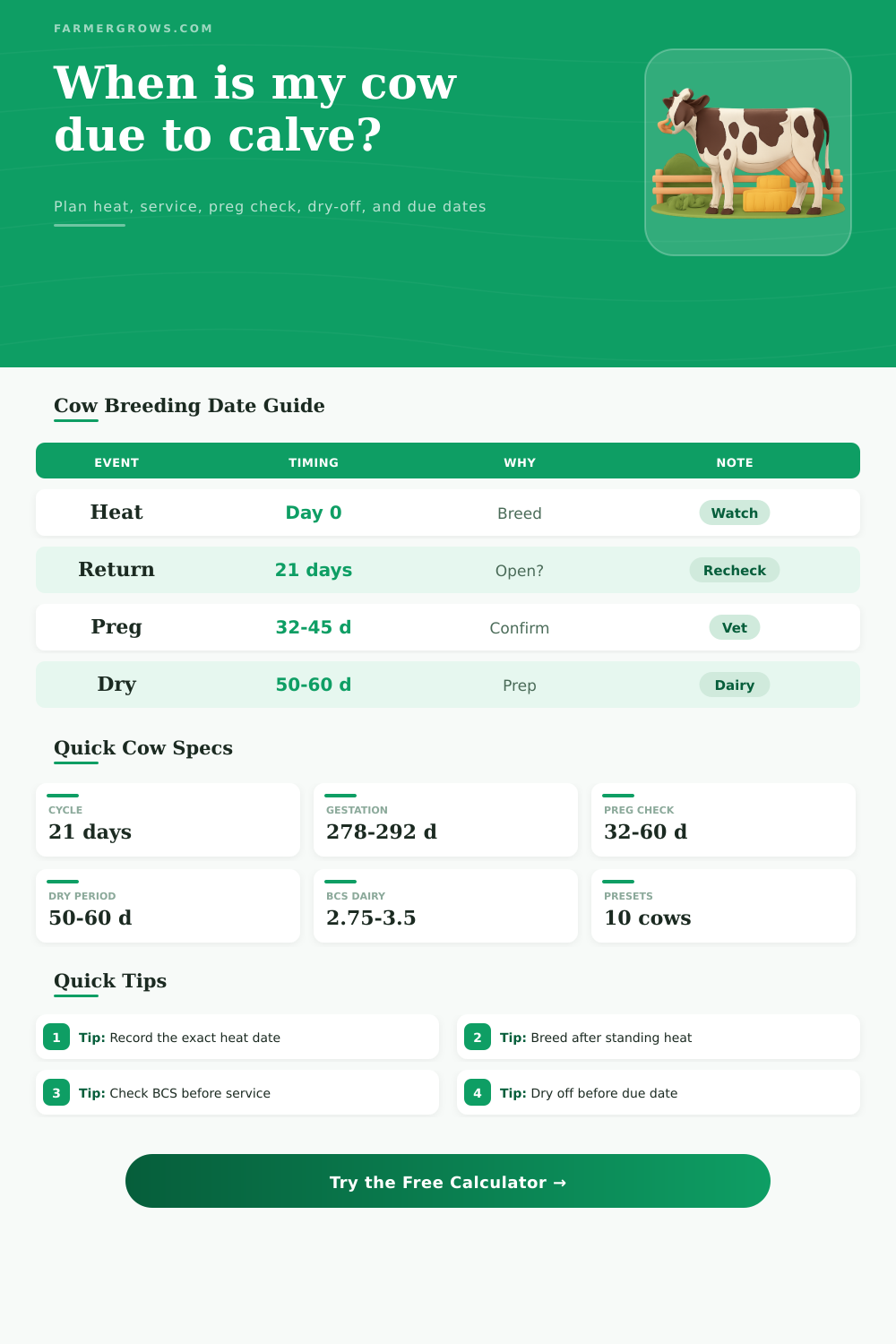 Cow Breeding Calculator for Calving Dates