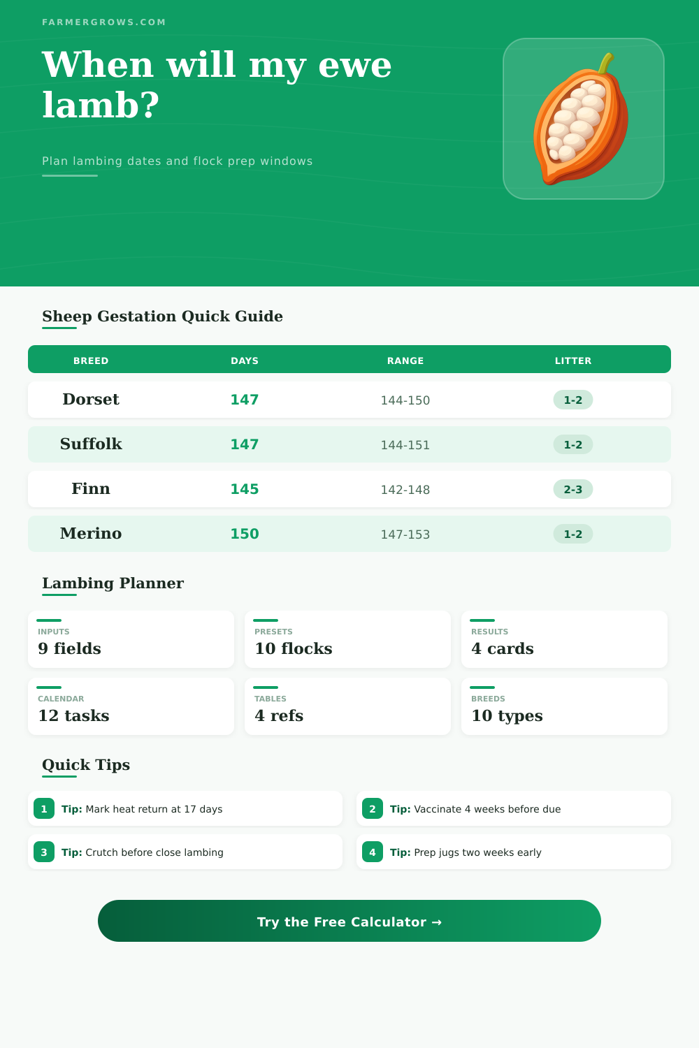 Gestation Calculator for Sheep Lambing Dates