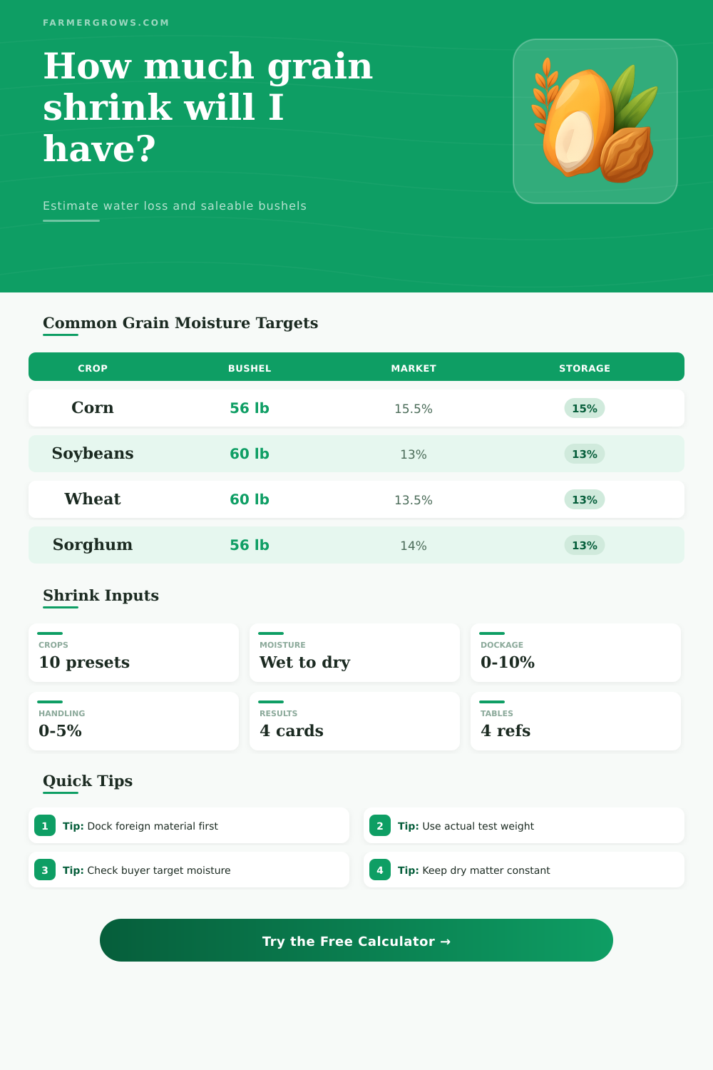 Grain Moisture Shrink Calculator