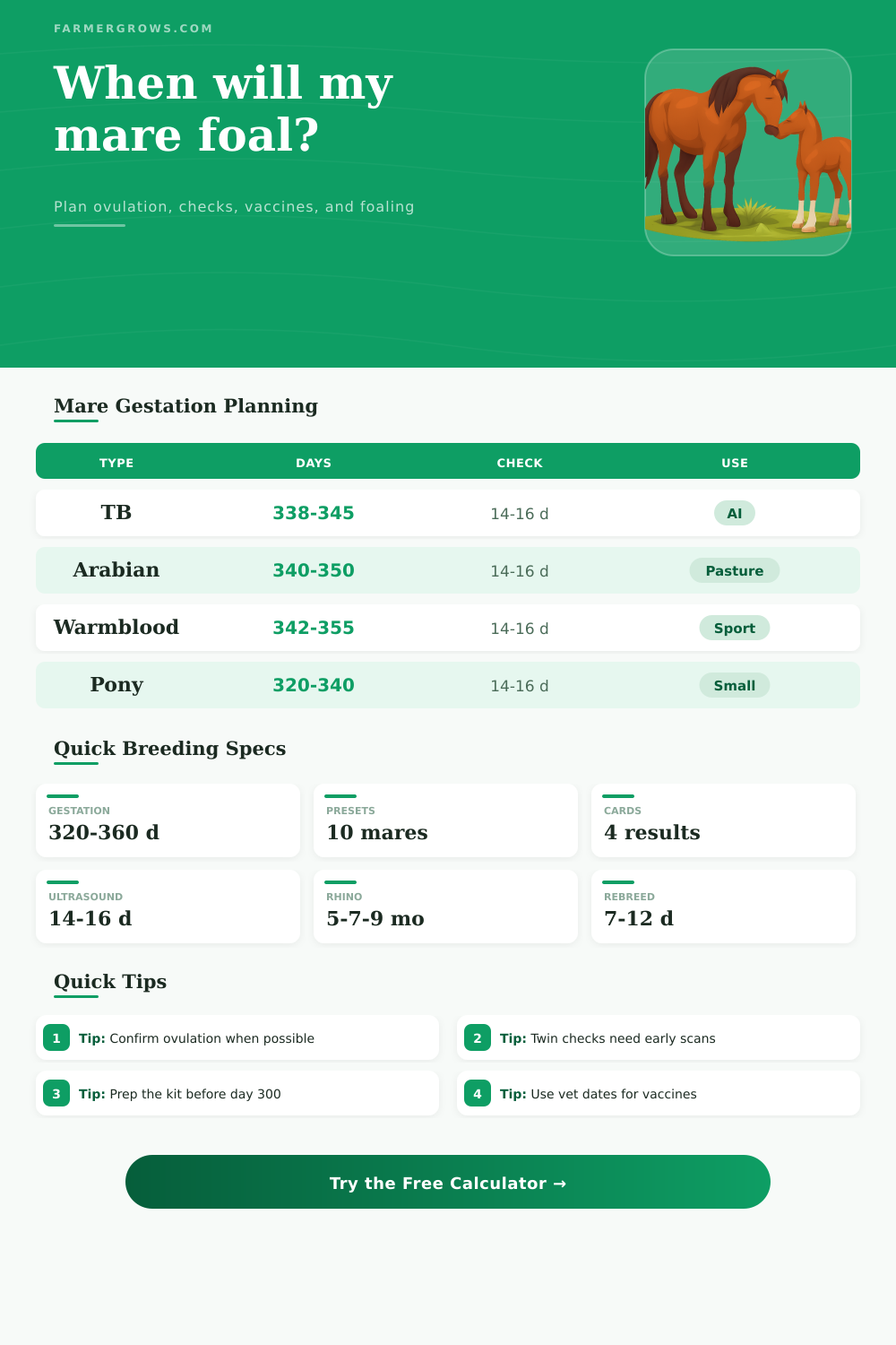Mare Breeding Calculator for Foaling Dates