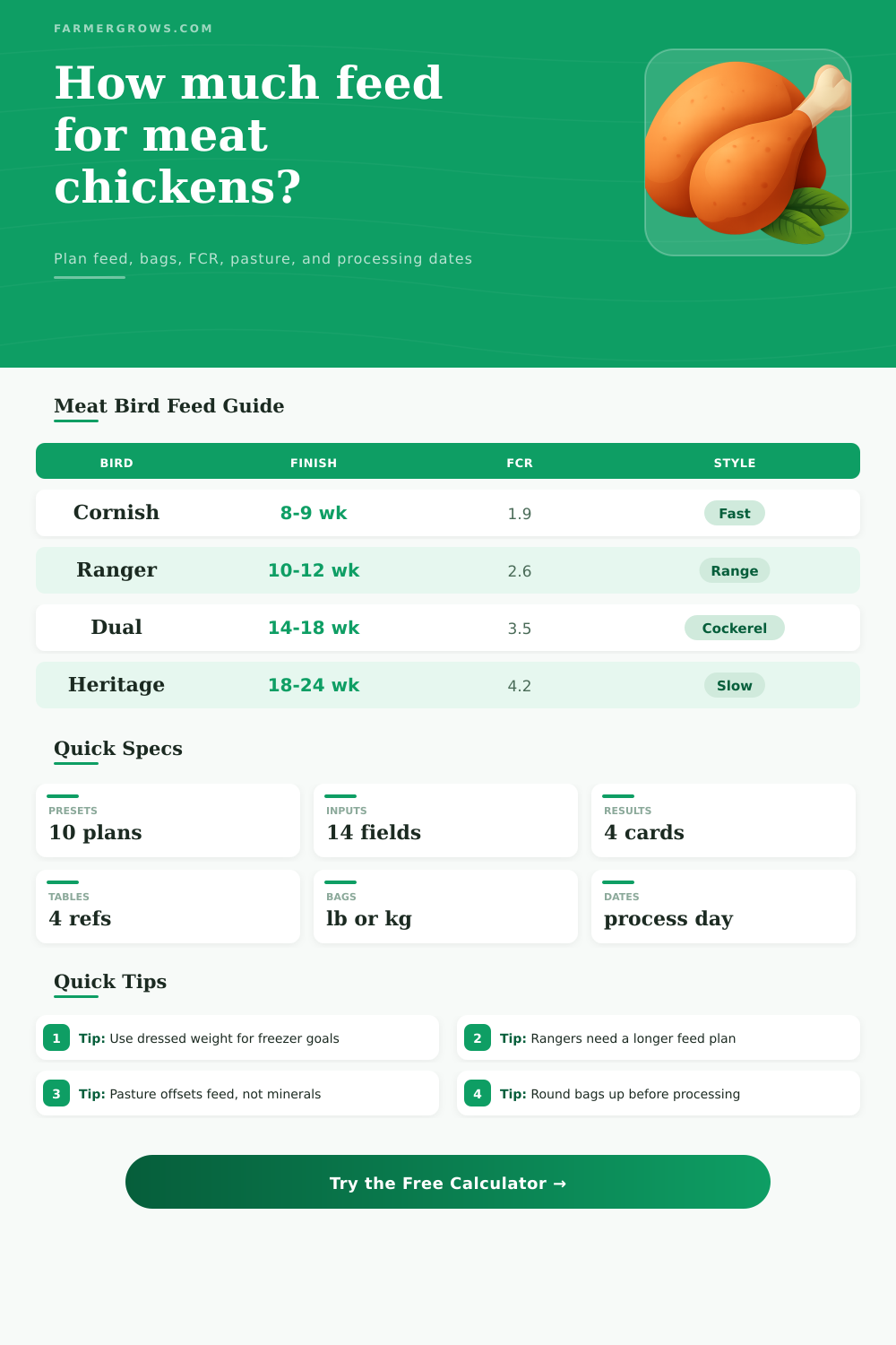Meat Chicken Feed Calculator for Processing Plans