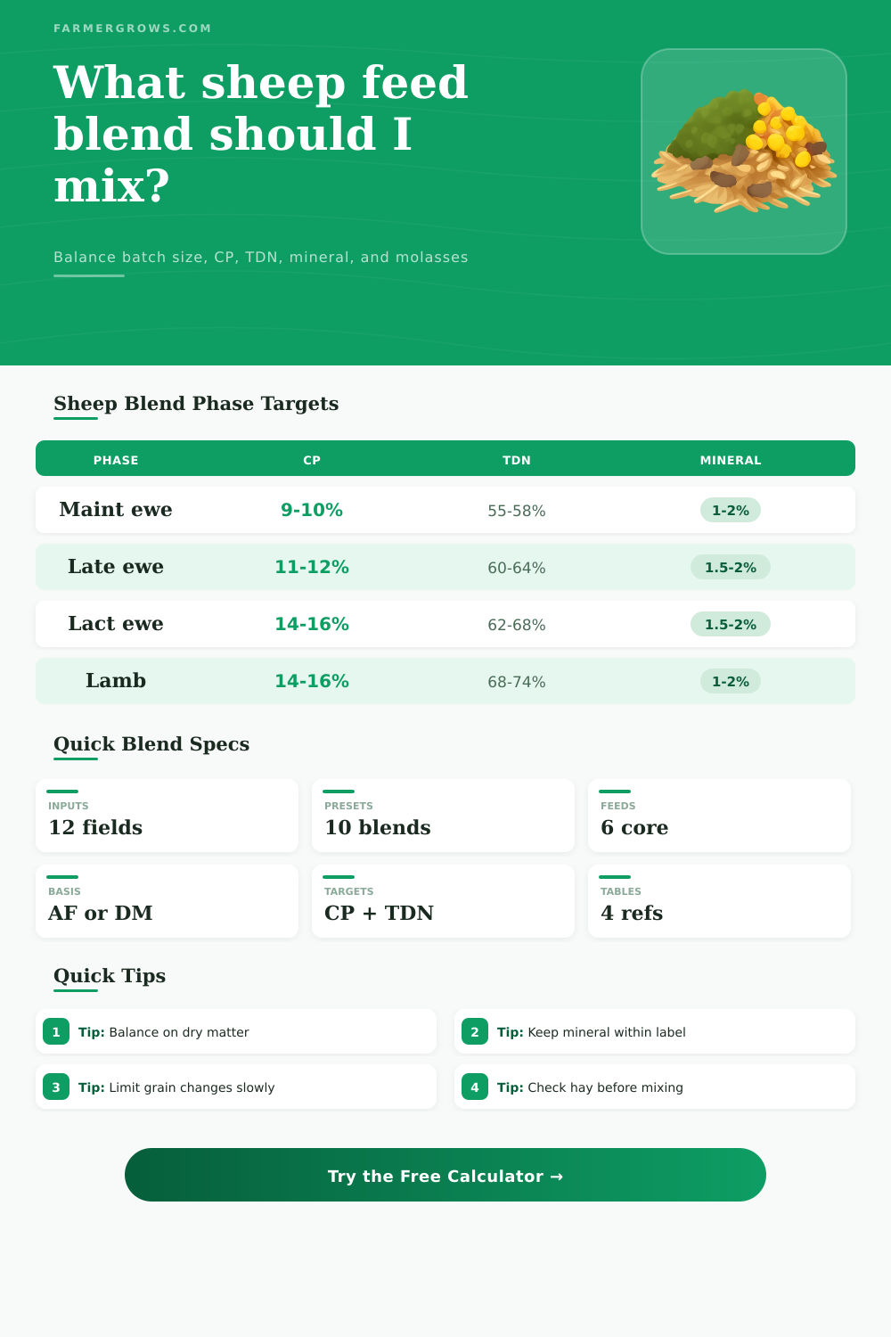 Sheep Feed Blend Calculator for Batch Rations - Farmer Grows