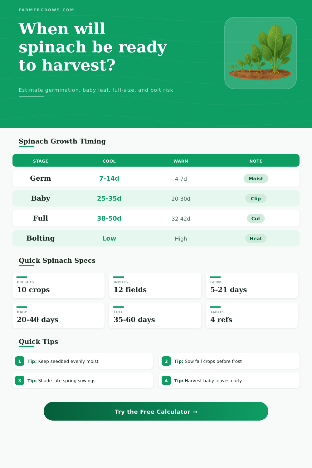 Spinach Growth Time Calculator
