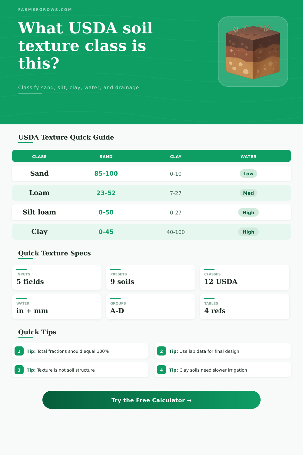 USDA Soil Texture Calculator for Farms