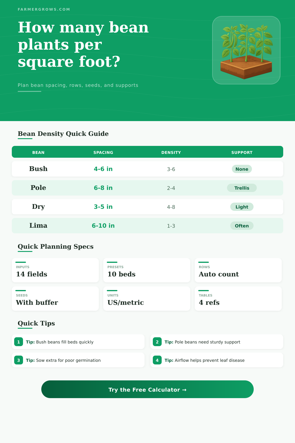 Bean Plants Per Square Foot Calculator