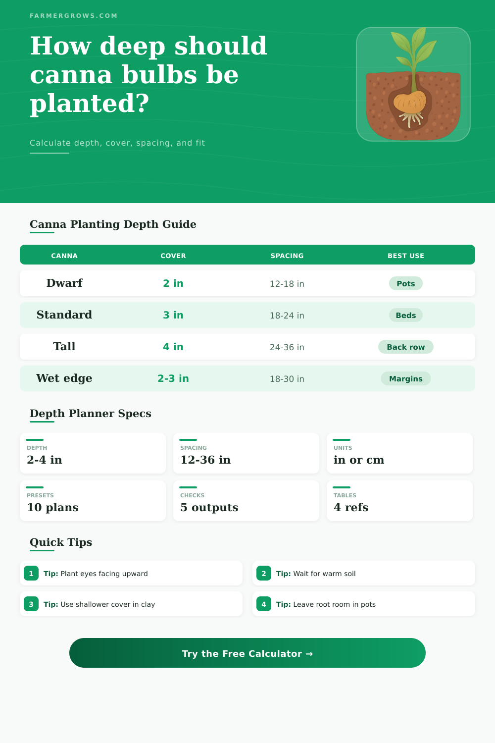Canna Bulb Planting Depth Calculator