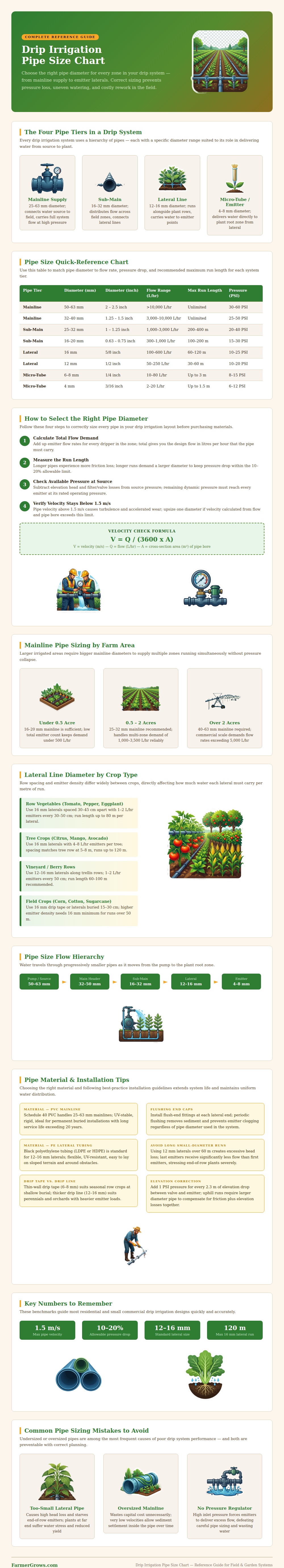 Drip Irrigation Pipe Size Chart