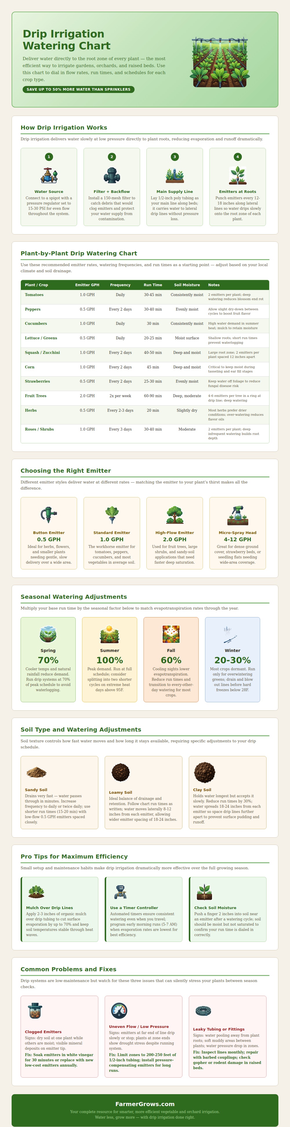 Drip Irrigation Watering Chart