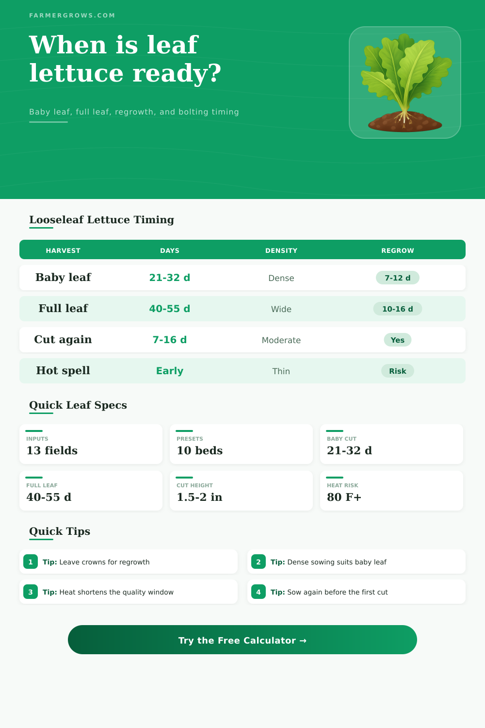 Leaf Lettuce Growth Time Calculator