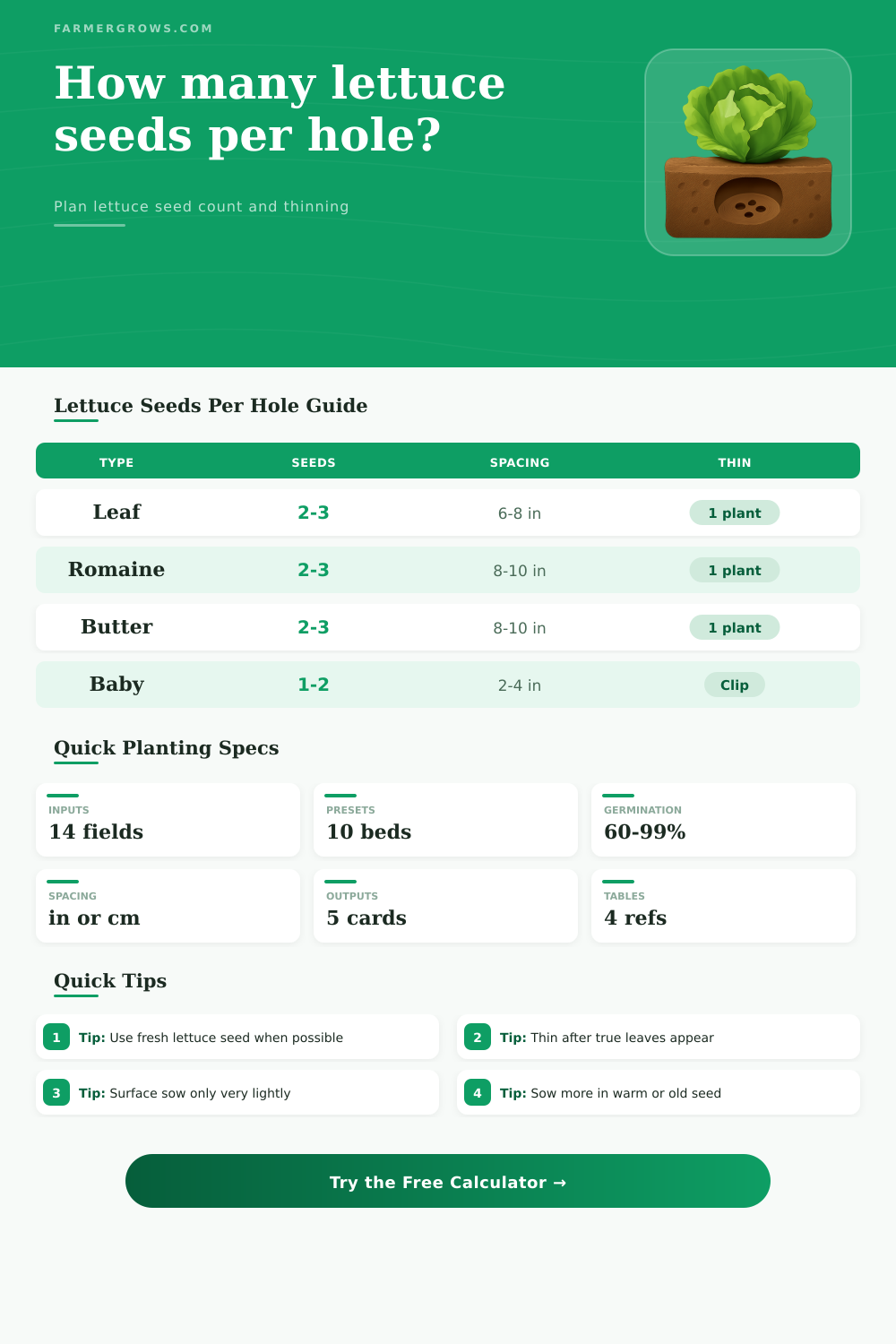 Lettuce Seeds Per Hole Calculator