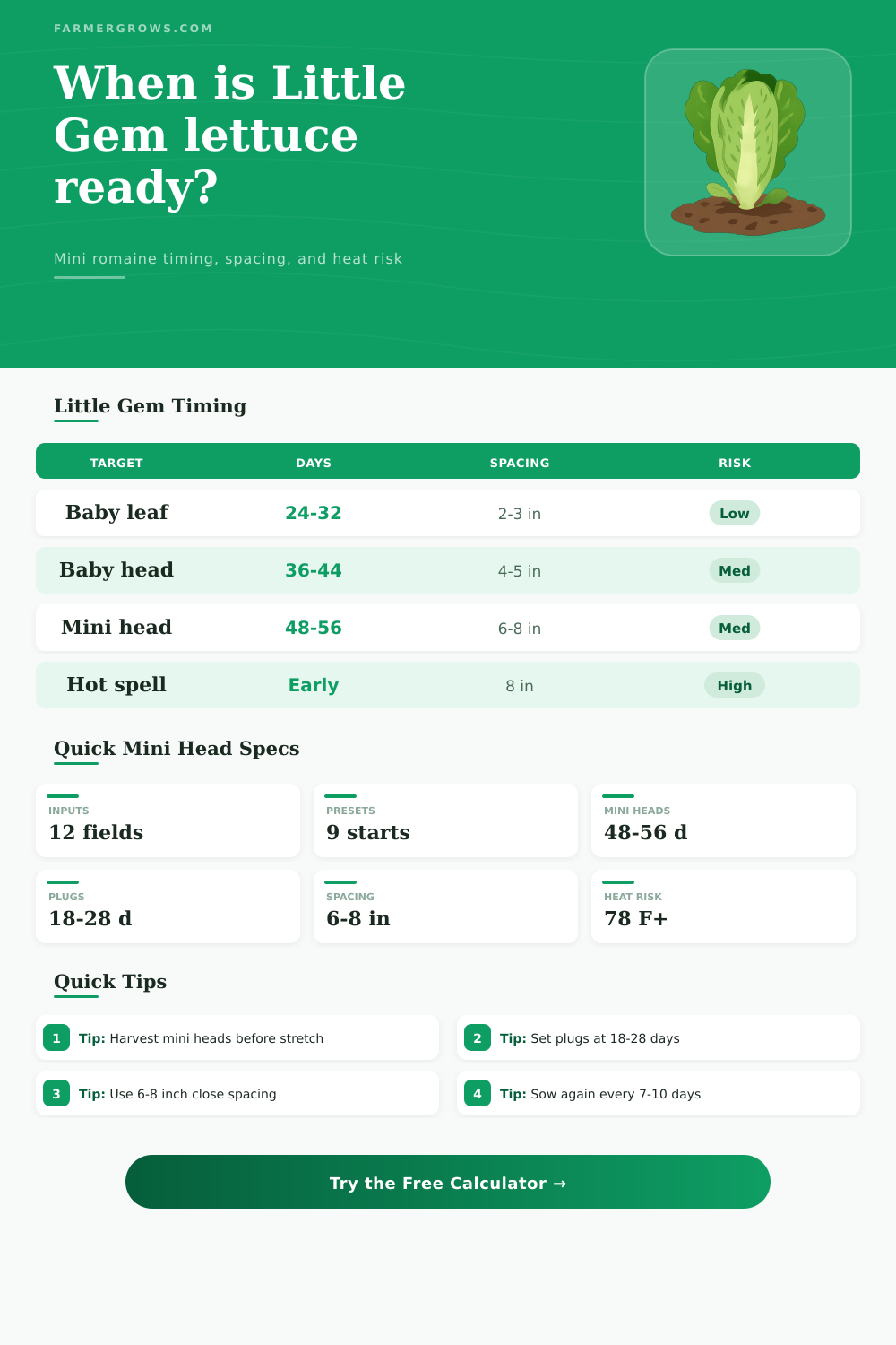 Little Gem Lettuce Growth Time Calculator