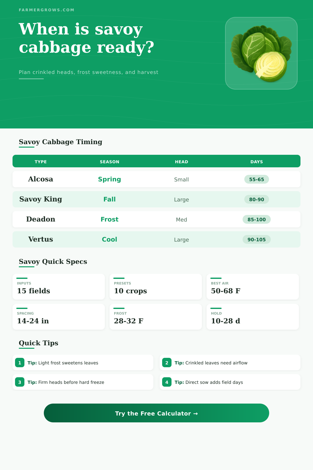 Savoy Cabbage Growth Time Calculator