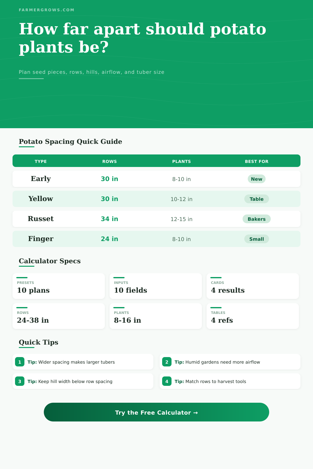 Space Between Potato Plants Calculator