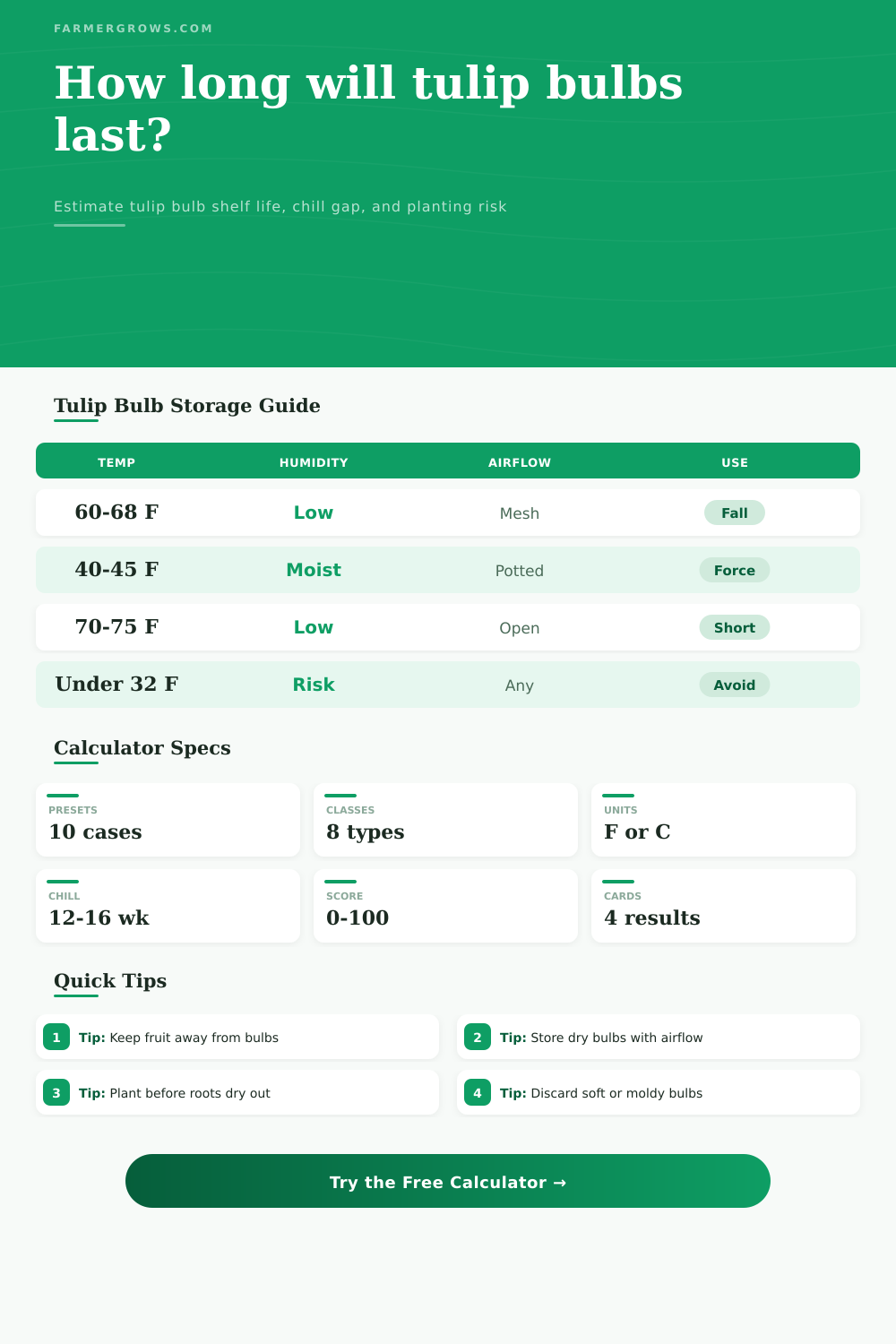 Tulip Bulb Shelf Life Calculator
